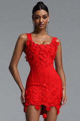 Jacova Chic Contour Wide Strap Floral Tassel Bodycon Bandage Mini Dress