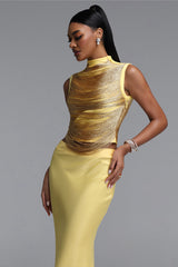 Siayh Sleeveless Tassels Bandage Gold Maxi Two Piece Set