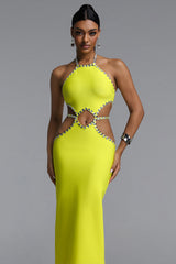 Juyce Halter Sleeveless Hollow Out Diamond Bandage Maxi Dress