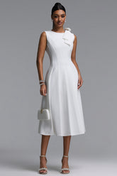 Oana Sleeveless Floral Applique Pleated Midi Bandage Dress