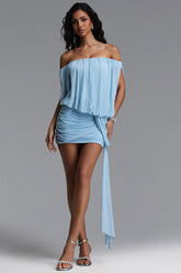 Merrit Sexy Off Shoulder Ruched Mesh Mini Dress