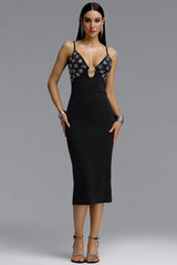 Payson Elegant Sleeveless Rhinestone Cutout Bow Midi Dress