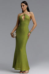 Nailah Edgy Contour Twist Halter Cut Out Full Sequin Fluorescent Maxi Dress