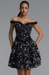 Tafari Romantic Tailored Off Shoulder Floral Woven Mini Dress