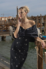 Soloma Off-the-Shoulder Diamond Maxi Dress