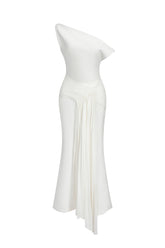 Paulina Oblique Shoulder Sleeveless Folds Midi Dress