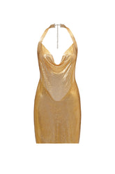 Gold Mesh Metallic Backless Dress
