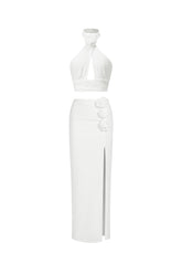 Juliet Halterneck Flowers Midi Set - White