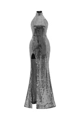 Lynn Halterneck Sequin Maxi Dress - Silver