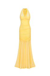 Ulasa Sleeveless Ruched Mesh Maxi Dress