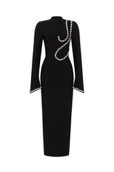 Hutuny Diamond Setting Long Sleeve Bandage Maxi Dress