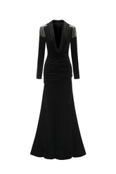 Fanny Deep-V High Slit Velvet Maxi Dress