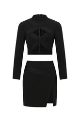 Sinai Long Sleeves Hollow Out Slit Bandage Mini Two-Piece Set