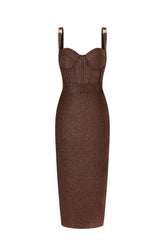 Ziriy Sleeveless V-Neck Bandage Brown Maxi Dress