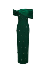 Palez Sleeveless One Shoulder Diamond Bow Bandage Maxi Dress