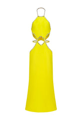 Juyce Halter Sleeveless Hollow Out Diamond Bandage Maxi Dress