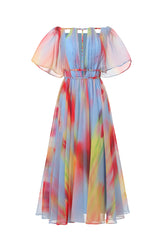 Zaysha Off-The-Shoulder Hollow Out Printing Midi Dress