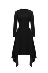 Sylvia Long Sleeves Black Midi Dress