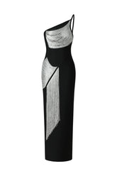 Roanna One Shoulder Sleeveless Tassels Bandage Maxi Dress