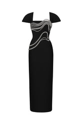 Vako Low Neck Rhinestone Bandage Maxi Dress