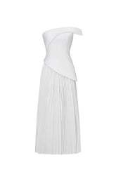 Vickee Elegant Tailored Off Shoulder Asymmetric Pleated Maxi Dress