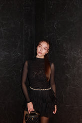 Kerta Classic Contour Crystal Ruffle Mesh Mini Dress