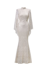 Euen Elegant Contour Cape Sleeve Sequin Maxi Dress