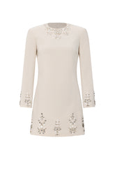 Kerin Elegant Embellished Long Sleeve Rhinestone Woven Mini Dress