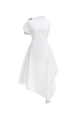 Weren Elegant Contour High Neck Asymmetric Maxi Dress