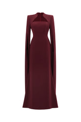 Werko Elegant Tailored Square Neck Cape Sleeve Woven Maxi Dress
