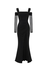 Lorin Elegant Contour Off Shoulder Long Sleeve High Slit Maxi Dress
