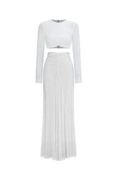 Elva Chic Contour Long Sleeve Ruched Crystal Top and Skirt Set
