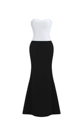 Diona Elegant Contour Strapless Pleated Contrast Satin Maxi Dress