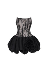 Rivka Chic Contour Strapless Lace Corset Puff Mini Dress