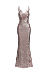 Willi Glamorous Contour V Neck Cut Out Sequin Maxi Dress