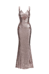 Willi Glamorous Contour V Neck Cut Out Sequin Maxi Dress