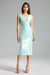 Oly Deep V Sequins Midi Dress
