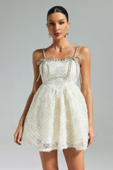 Teela Diamante Bow Mesh Mini Dress