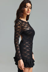 Edeline Lace Asymmetrical Hem Mini Dress