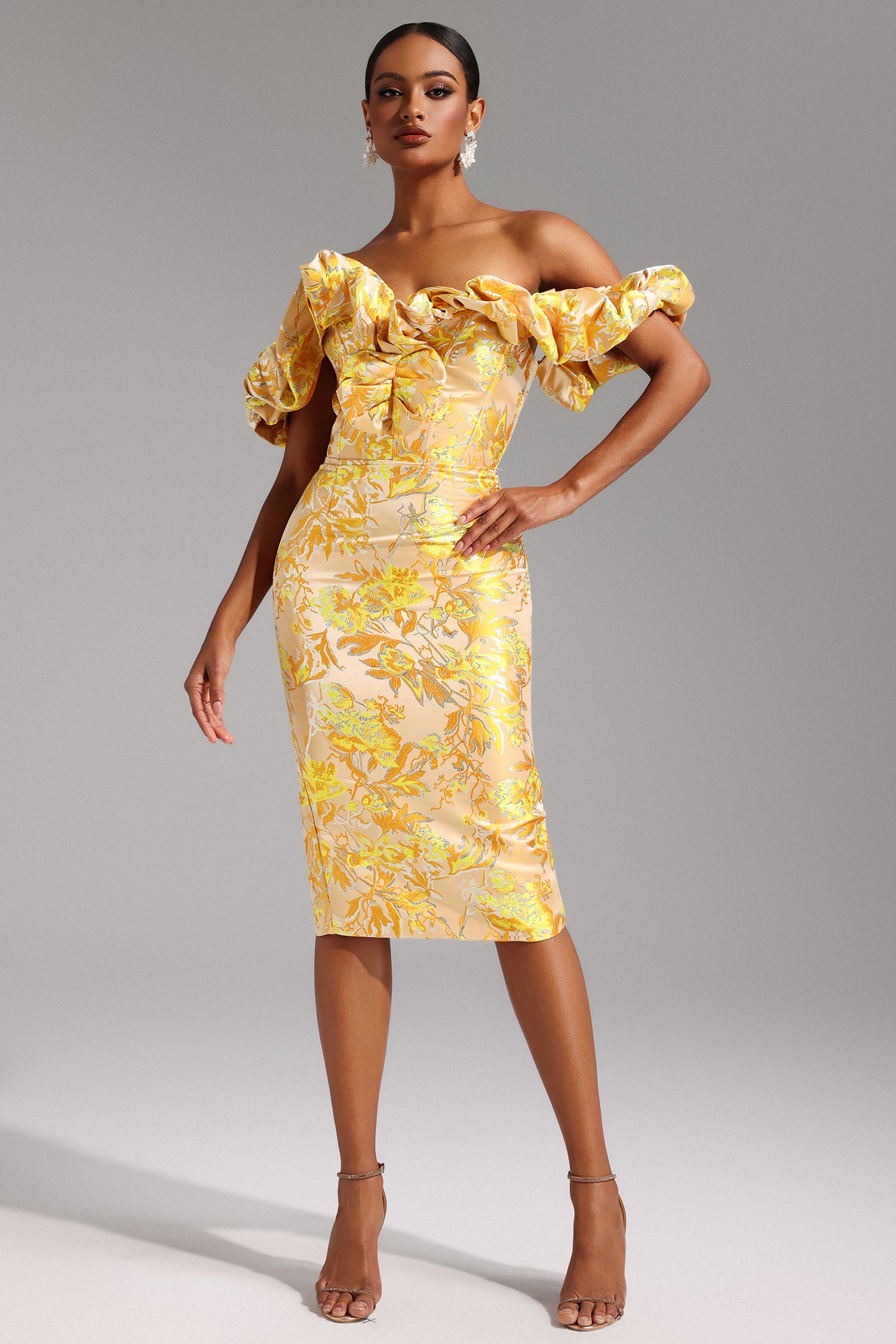 Merrit Off-the-Shoulder Jacquard Midi Dress