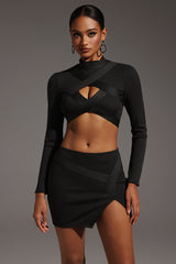 Sinai Long Sleeves Hollow Out Slit Bandage Mini Two-Piece Set