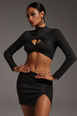 Sinai Long Sleeves Hollow Out Slit Bandage Mini Two-Piece Set