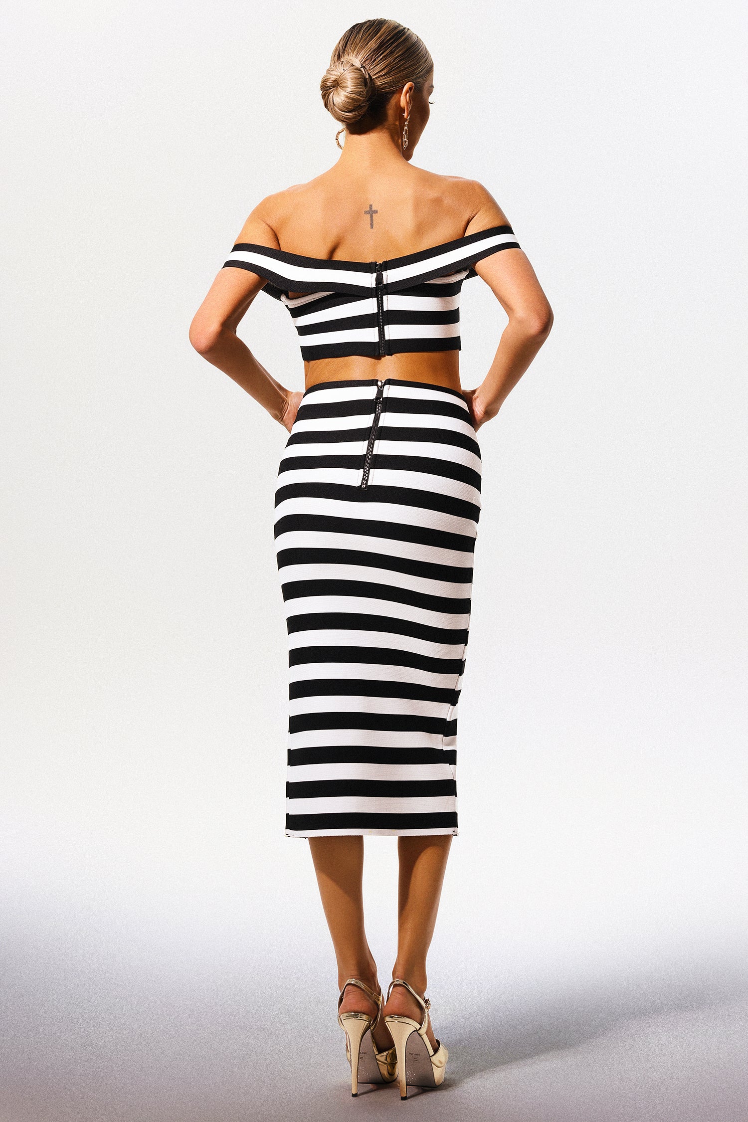 Martha Off-the-Shoulder Hollow Out Slit Bandage Midi Two-Piece Set