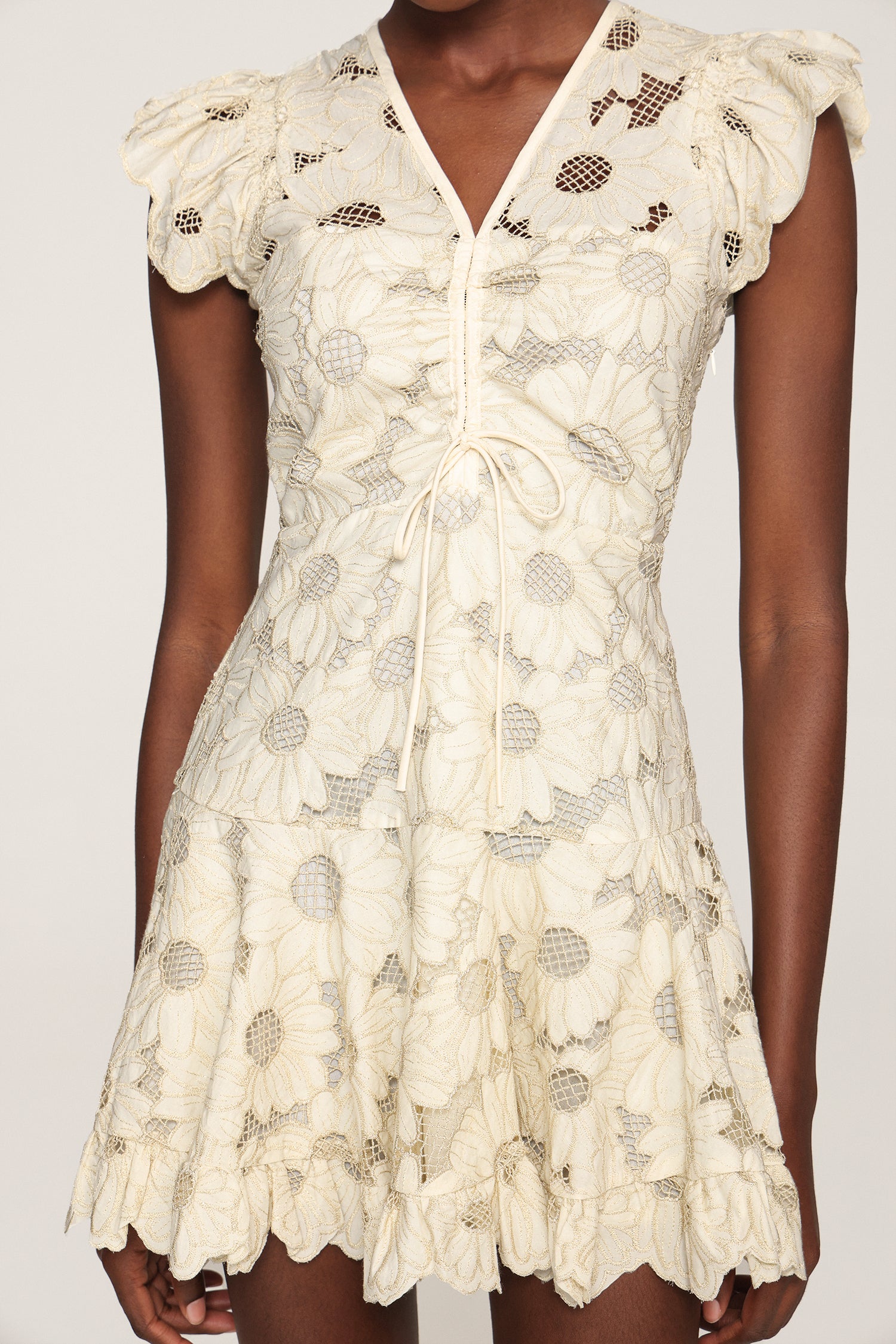 Nunaa Hollow Out Lace Flowers Mini Dress