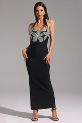 Stretchy Halter Flowers Maxi Dress