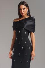 Palez Sleeveless One Shoulder Diamond Bow Bandage Maxi Dress