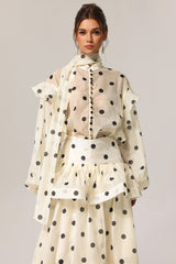 Rode Dot Printed Folds Long Sleeves Top And Skirt Two-Piece Set