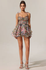 Hester Sleeveless V-Neck Lacing Flounce Mini Dress