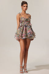 Hester Sleeveless V-Neck Lacing Flounce Mini Dress