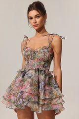 Hester Sleeveless V-Neck Lacing Flounce Mini Dress